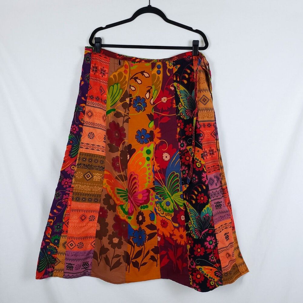 Hippie Festival Wrap Skirt Womens XS/S? Multicolor Bohemian Whimsical Earthy
